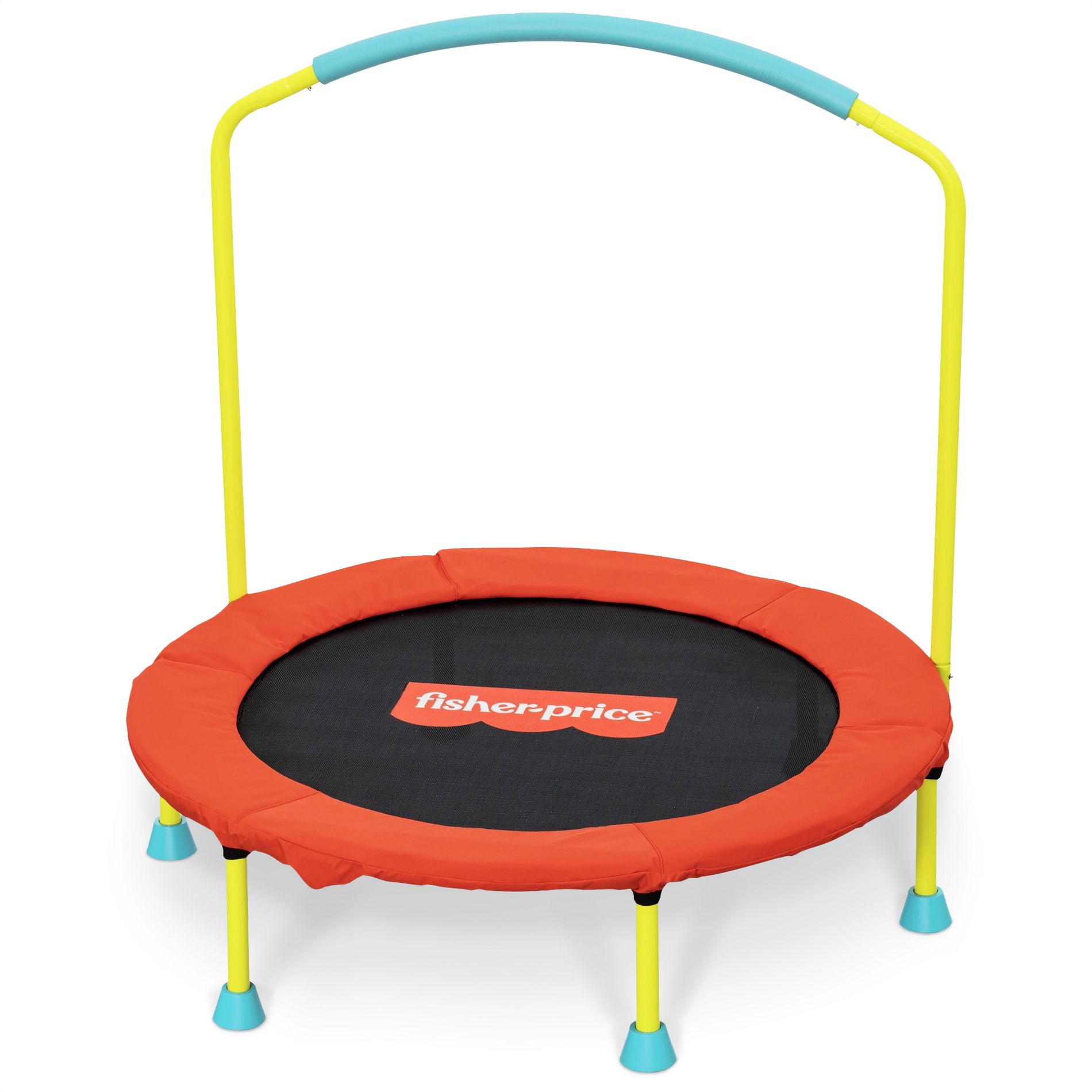 Fisher-Price New 2025 Model Mini Trampoline, WonderJump 36 Inch Round Indoor Trampoline with Stabilizing Handlebar, Multicolor