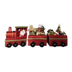 Transpac Resin LED Train with Santa Set of 3 Decorative Sculptures for Christmas Multicolor Battery Operated Indoor Decor - 1 of 1
