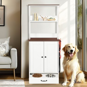 Okak Modern Multi-Level Wooden Pet Tree Storage Tower for Indoor,Dog/Cat Condo Feeding Station Cabinet with Shelves - 1 of 4