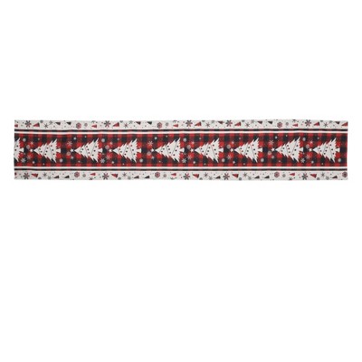Unique Bargains Christmas Table Runner White Plaid Christmas Tree Linen Red Black White 72"x13" 1 Pc