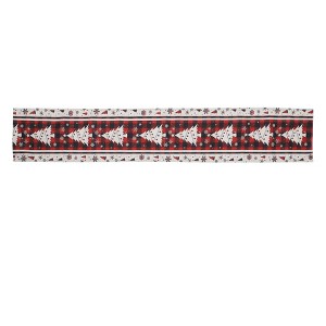 Unique Bargains Christmas Table Runner White Plaid Christmas Tree Linen Red Black White 72"x13" 1 Pc - 1 of 4