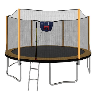 BestParts 14FT Trampoline with Basketball Hoop, Ladder & Safety Enclosure – Orange