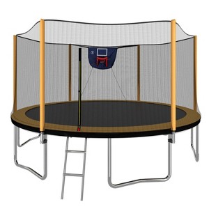 BestParts 14FT Trampoline with Basketball Hoop, Ladder & Safety Enclosure – Orange - 1 of 4