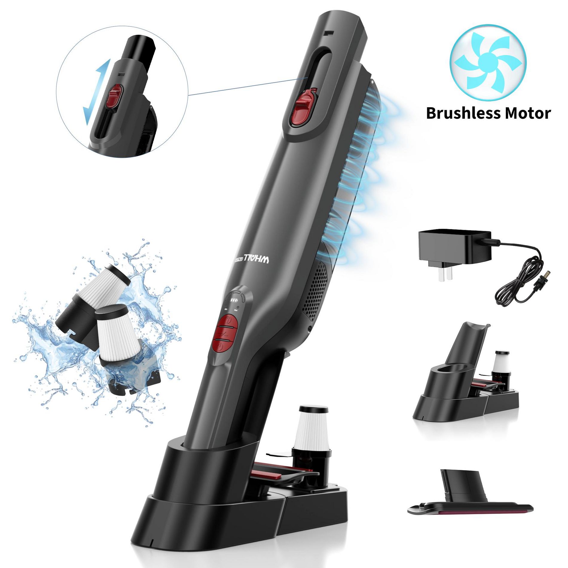 WHALL Handheld Vacuum Cleaner, Lightweight Portable Car Vacuum Cleaner, Cordless Vacuum with Charging Dock, LED Light, Strong Suction for Office Home