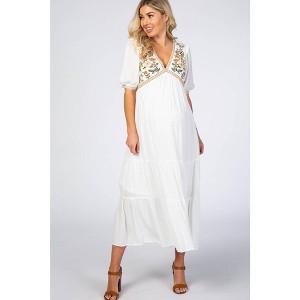 PinkBlush Ivory Floral Embroidered Maternity Midi Dress - 1 of 4
