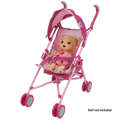 Pink and Rainbow Foldable Doll Stroller with Retractable Canopy
