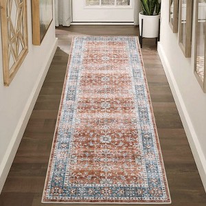 Vintage Washable Area Rug Non Slip Non Shedding Traditional Floor Cover with Floral Print Stain Resistant Indoor Foldable Mat for Living Room Bedroom - 1 of 4