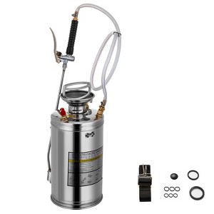 VEVOR 1.5Gal Stainless Steel Sprayer, Set with 16\" Wand& Handle& 3.3FT Reinforced Hose, Hand Pump Sprayer with Pressure Gauge&Safety Valve, Silver - 1 of 4