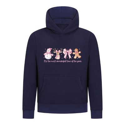 Everyday Kids Christmas Collection Most Wonderful Time Girls Pullover Hoodie – Pink Holiday Sweatshirt