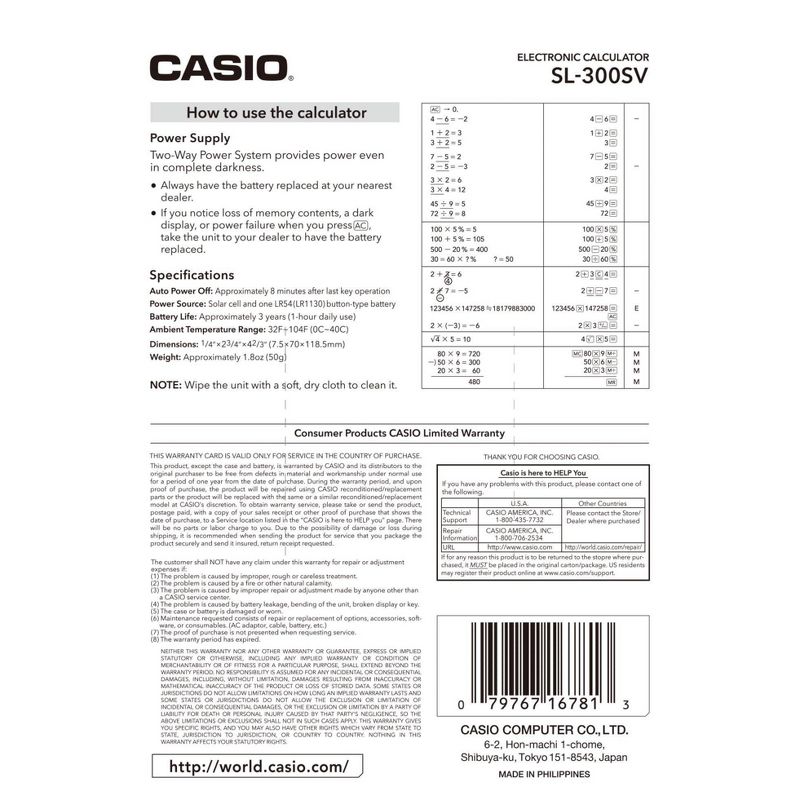 Casio SL-300SV Basic Calculator, 4 of 5