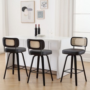 Bekrvio 26"/29” Swivel Bar Stools Set of 3, Upholstered Faux Leather Barstools with Back, Bar Chairs Island Stools for Kitchen Counter - 1 of 4