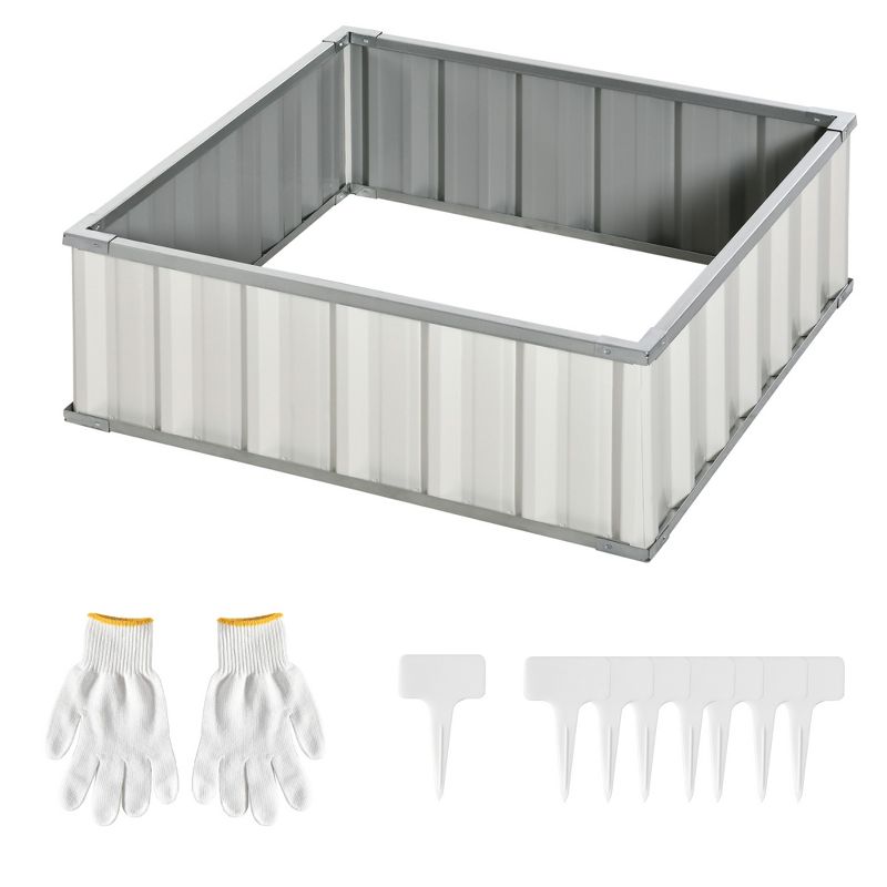 Outsunny 3x3ft Galvanized Raised Garden Bed, Steel Planter for Outdoor Plants, No Bottom w/ A Pairs of Glove for Backyard, Patio to Grow Vegetables, Herbs, and Flowers, 4 of 7