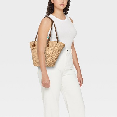 Сумки A New Day Hand Woven Straw Bead Strap Fan Tote Bag - A New Day™ Natural — фото 2