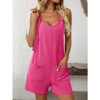 Womens Summer Casual Short Romper Scoop Neck Sleeveless Striped Overalls Shorts Jumpsuit with Pockets - 3 of 4