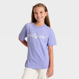 Girls' Short Sleeve 'Party On' Oversized Graphic T-Shirt - Cat & Jack™ Purple - 1 of 4
