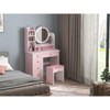 Hitow Makeup Table Set Vanity Table with Stool and Round Mirror Ring LED Strip Lights - 2 of 4