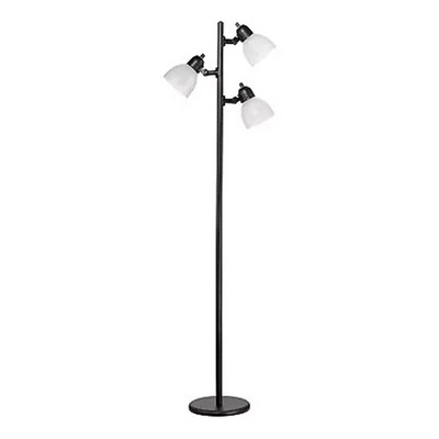 Globe Electric Modern Standing 63 Inch Floor Lamp with 3 Rotating Adjustable 180 Degree LED Spotlights for Living Room, Bedroom, and Office, Black