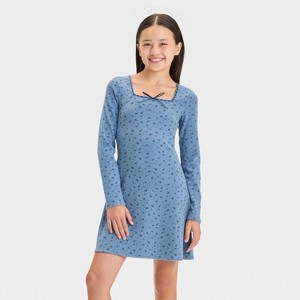 Girls' Long Sleeve Square Neck Ribbed Dress - art class™ - 1 of 3