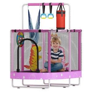 Hooseng 60" Oval Trampoline for Kids, 5 FT Indoor & Outdoor Toddler Trampoline with Safety Enclosure, Adjustable Gymnastics Bar, Swing & Toys - 1 of 4