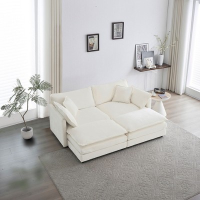 NicBex Couches for Living Room Modern L Shape Sectional Sofa Couch with 2-Piece of Ottomans Chenille Upholstered 2 Seater Sleeper Sofa, White