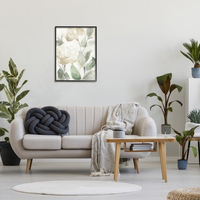 Soft Edge White Roses Abstract Floral Black Framed Wall Art, 24x30
