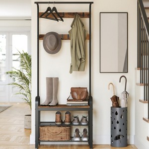 VASAGLE 4-in-1 Coat Rack Hall Tree, 9 Removable Hooks, Entryway Bench with Shoe Storage for Apartment, Living Room - 1 of 4