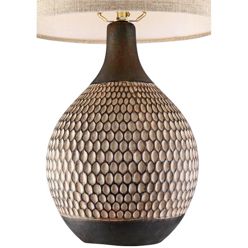360 Lighting Emma Modern Mid Century Accent Table Lamp 21" High Wood Brown Ceramic with Table Top Dimmer Oatmeal Drum Shade for Bedroom Living Room, 5 of 10