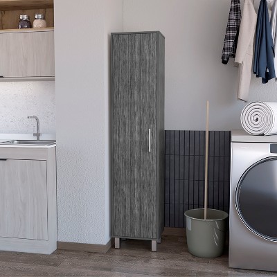 Vynxaria Lawen Tall Storage Cabinet with Single Door and 3 Broom Hangers