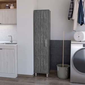 Vynxaria Lawen Tall Storage Cabinet with Single Door and 3 Broom Hangers - 1 of 4