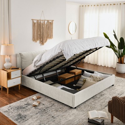 Hydraulic Storage Platform Bed Frame with Soft Chenille Upholstered Headboard,Modern Luxury Design for Bedroom-Baofuwish