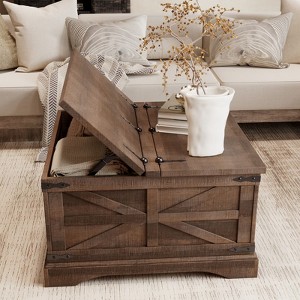 SinCiDo Farmhouse Square Coffee Table, Lift Top Wooden Center Table w/Hidden Storage for Living Room & Home - 1 of 4