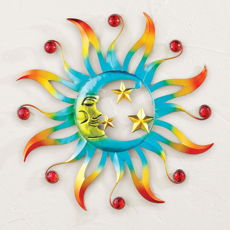 Collections Etc Colorful Hand-Painted Metal Sun & Moon Wall Art Sculpture 15" x 0.75" x 15", 2 of 3