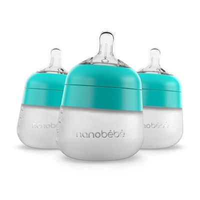 nanobebe Flexy Silicone Baby Bottle Anti-Colic Nipple, Soft Body, Stable Base - 5oz/3pk