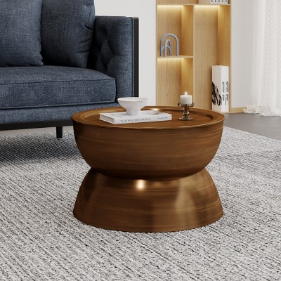24.5" Round Hammered Metal Coffee Table,Modern Hourglass Accent Table with Lipped Edge for Living Room-Baofuwish