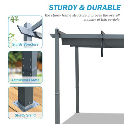 Gray Aluminum Patio Pergola with Adjustable Canopy and Sun Shade