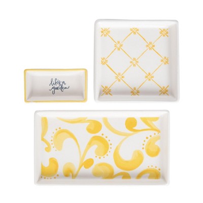 Transpac Ceramic Citrus Indigo Trinket Dishes Set of 3 Home Decorations Spring
