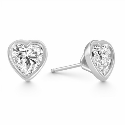 Pompeii3 2Ct TW Heart Shape Diamond Bezel Stud Earrings 14k Gold Lab Created