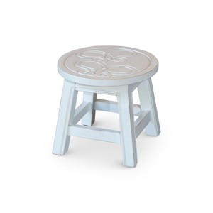 FONTOI Carved Wooden Step Stool with Butterflies Pattern, Ottoman Foot Stools for Living Room Bedroom, White, 11"*10"*11" - 1 of 4