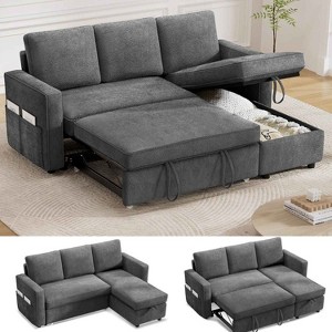 Vipbear 81" Sleeper Sofa Bed, 2 in 1 Pull Out Couch with Reversible Storage Chaise - 1 of 4