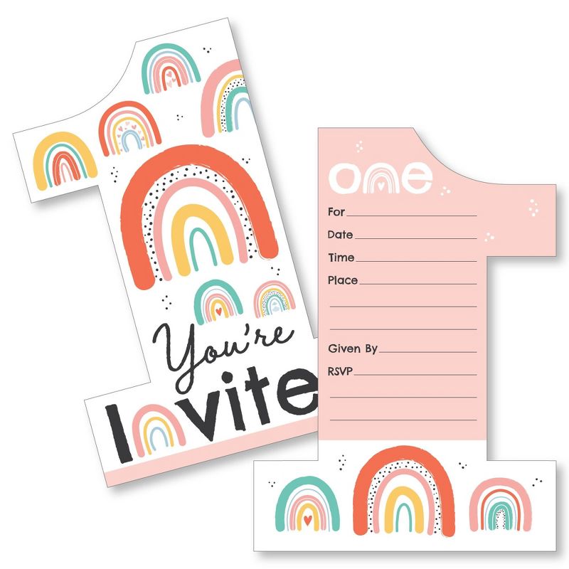 Big Dot of Happiness 1st Birthday Hello Rainbow - Shaped Fill-In Invitations - Boho First Birthday Party Invitation Cards with Envelopes - Set of 12, 1 of 8