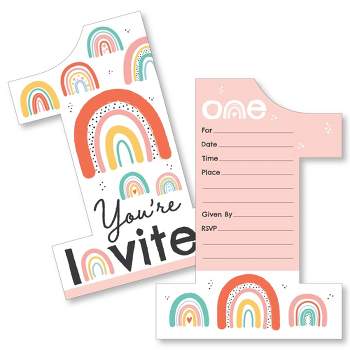 Big Dot of Happiness 1st Birthday Hello Rainbow - Shaped Fill-In Invitations - Boho First Birthday Party Invitation Cards with Envelopes - Set of 12