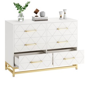 6 Drawer Dresser Bedroom Wooden with Large Capacity, Wood Chest of Drawers with Metal Handle, White Dresser - 1 of 4