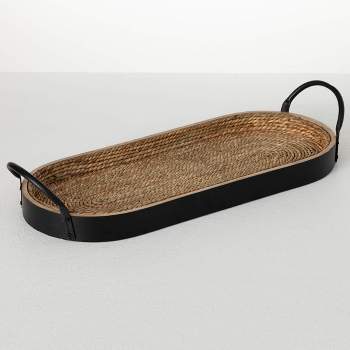 Sullivans 20" Oval Wood & Seagrass Tray