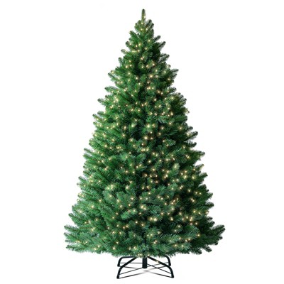 COMHOMA 6Ft Classic Christmas Tree, Green Artificial Tree with Un-Lit Light Bulbs, Easy Assembly, Metal Hinges & Foldable Base, Reusable
