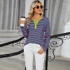 Clearlove 2025 Basic Tops for Women V Neck Long Sleeve Stripes Shirts Loose Tee Clothes - 3 of 4