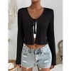 Clearlove Cropped Cardigan For Women Casual Tie Up Top V Neck Knitted Open Front Shrug Sweater - 2 of 4