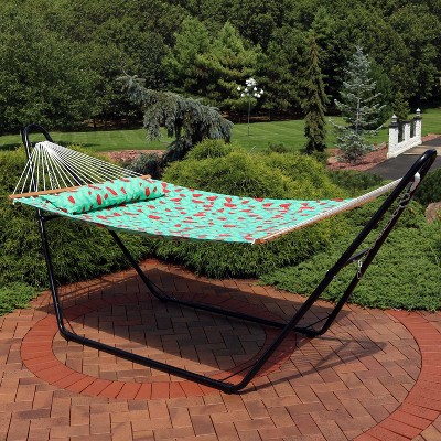 Foldable Hammock Quilted Hang Fabric With Pillow Double Size Spreader Bar Heavy 