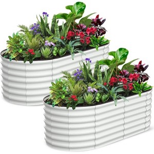 2Pcs Oval Raised Beds for Outdoor, Planter Raised Boxes with Open-Ended Base, Large Raised Planter Beds for Vegetables, Flowers - 1 of 4