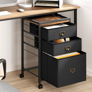 Stylish Compact Mobile Filing Cabinet with 3 Drawers, Fabric Legs and Wheels, Black, Storage Solution for Bedroom, Hallway, or Home Office - 1 of 4
