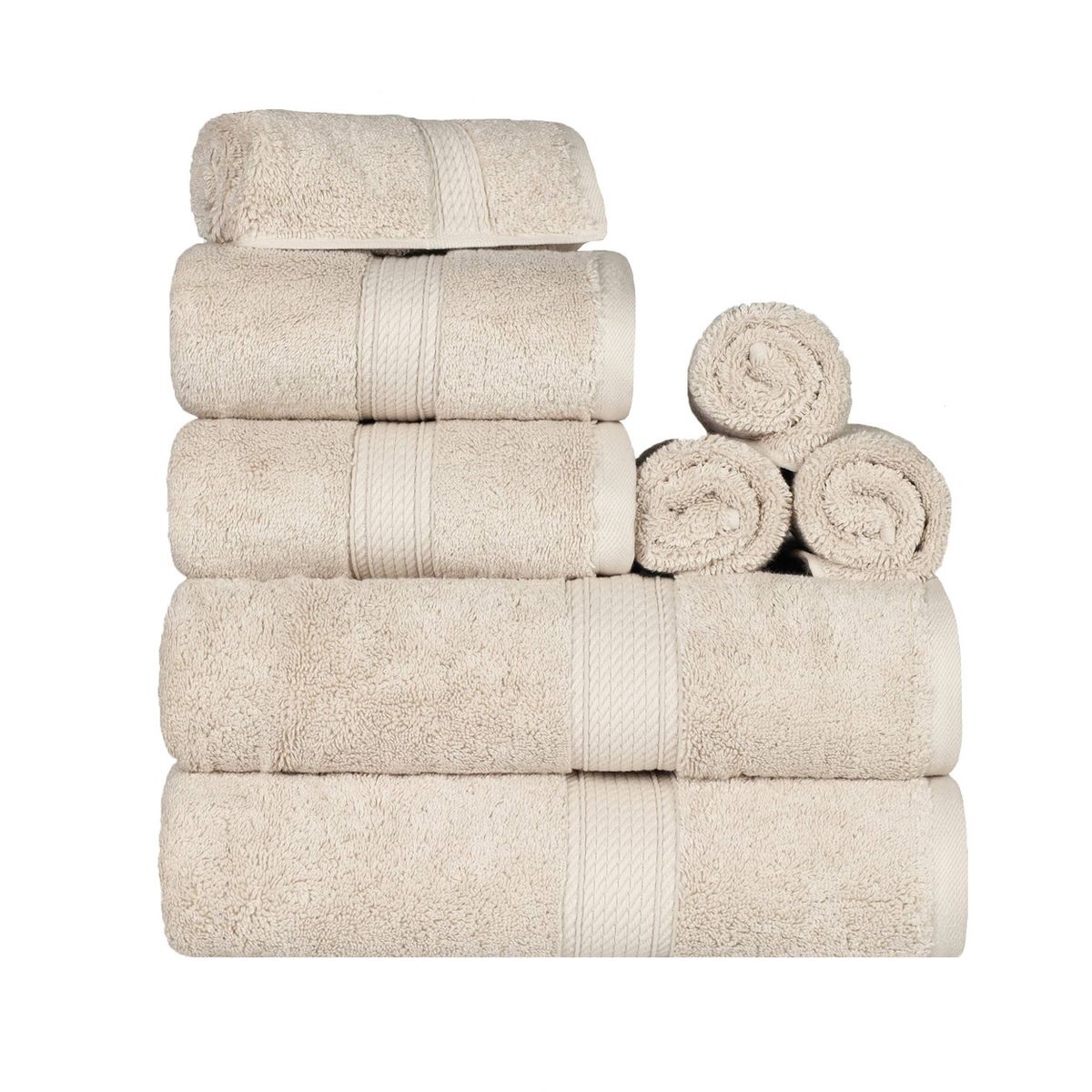 Luxury Egyptian Cotton Heavyweight Absorbant Ultra-Plush 8 Piece Towel Set, Cream - Blue Nile Mills